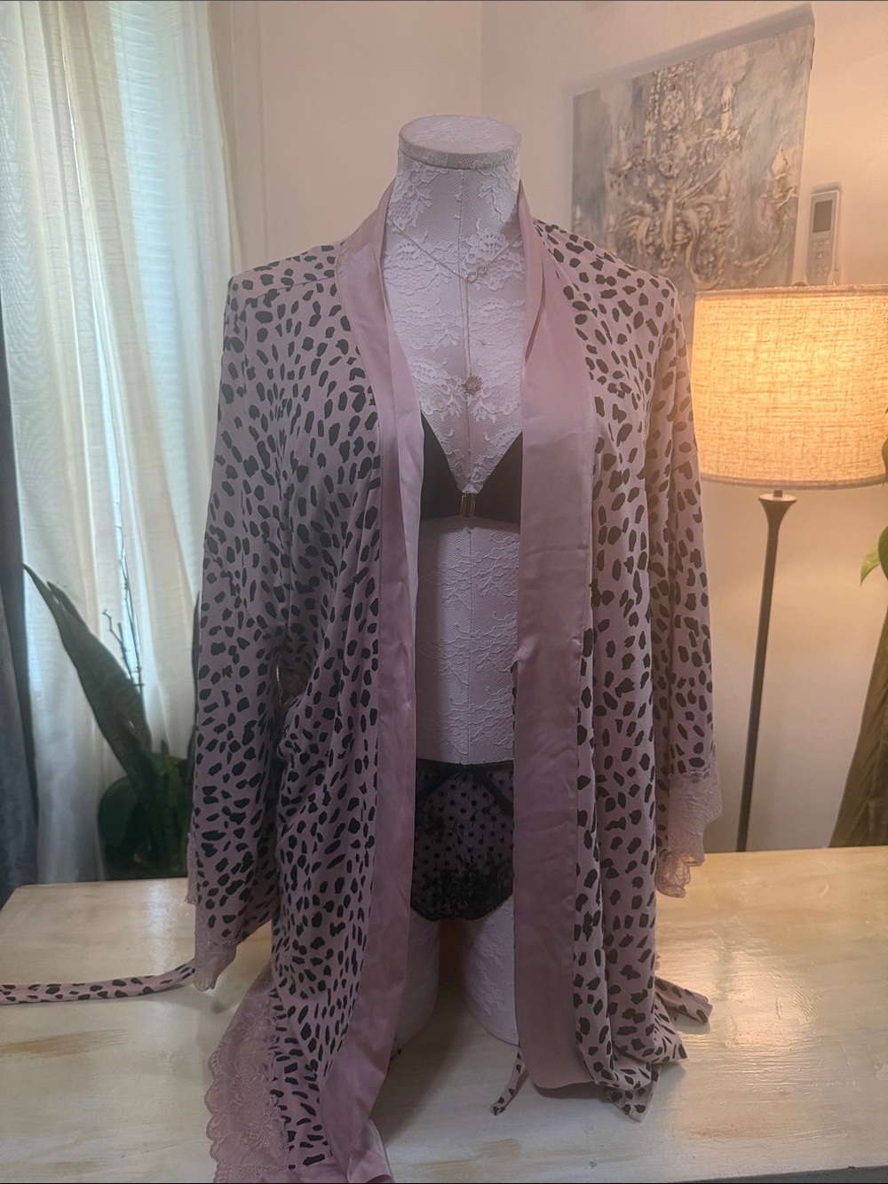 Victoria's Secret Pink Leopard-Print Satin-Trim Robe